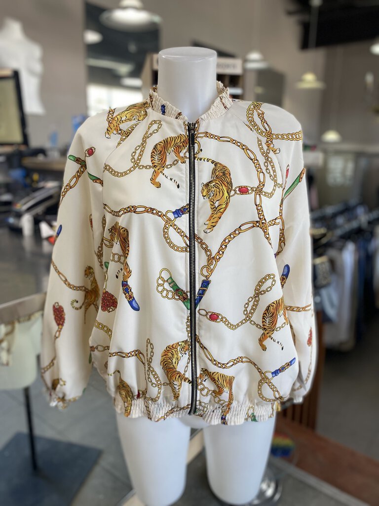 Zara belts/tigers print satiny jacket NWT M
