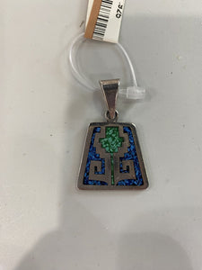 .925 blue/green stones inlay pendant