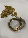 Swarovski pave magnifying glass pendant on chain necklace *As Is