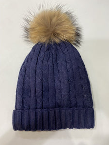 Mitchies knit toque w fur pompom NWT O/S