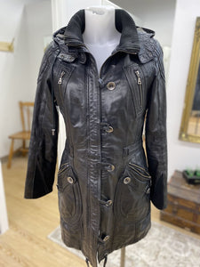 Danier vintage zip out liner leather coat (As Is-drawstring ripped XS)
