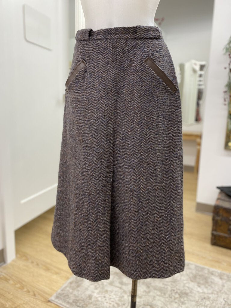 AQUASCUTUM vintage wool/leather midi skirt M