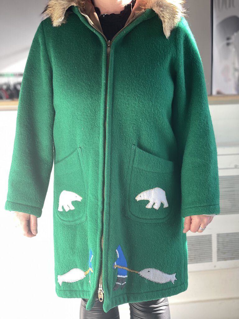Vintage wool/fur trim Handcrafted In The Canadian Artic by Inuvik Sewing Centre coat 18 (L/XL) *As Is