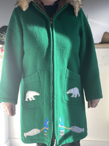 Vintage wool/fur trim Handcrafted In The Canadian Artic by Inuvik Sewing Centre coat 18 (L/XL) *As Is